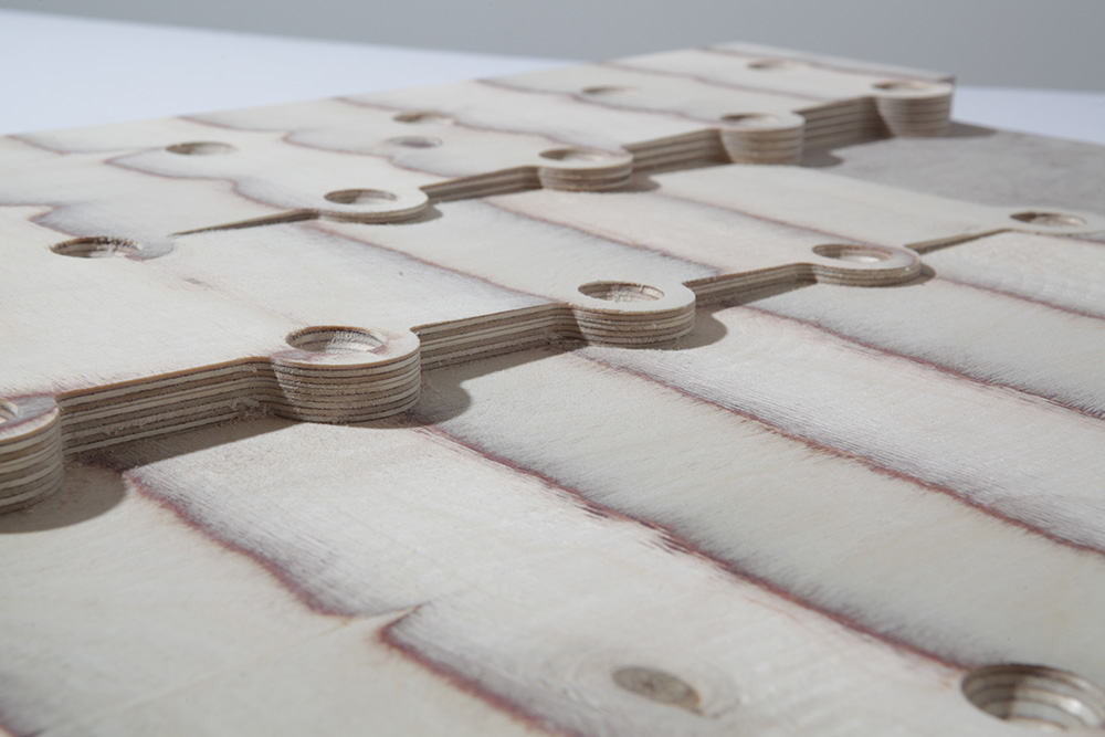 Architectural model of inclined sloped terraces machined from ply